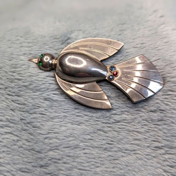 Vintage Rare Coro Swallow Bird Brooche w/ Rhinestone Accents - Picture 10 of 13